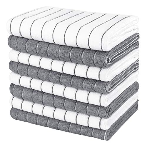 AIDEA Microfiber Kitchen Towels-8Pack, 18”x26”, Super Soft and Absorbent Drying Towels for Dishes, Multi-Purpose Microfiber Dish Towels for Kitchen, Home-Grey/White