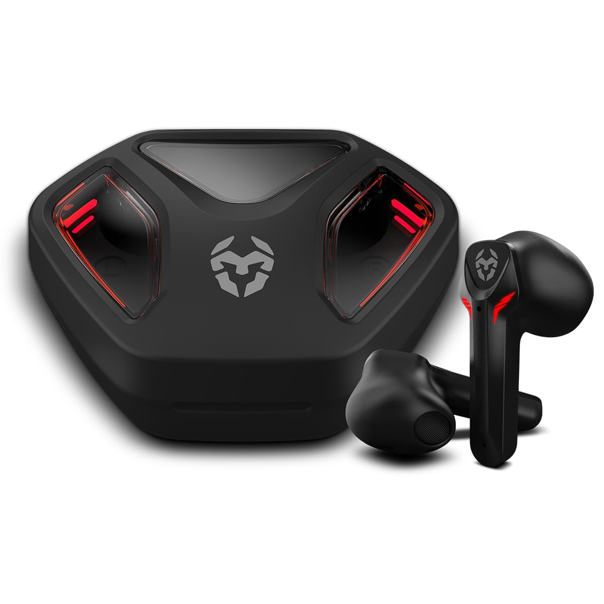 KROM KALL - Casque stéréo Gaming Intra-auriculaire, Microphone intégré, Bluetooth 5.3 zéro Latence, Push to Talk, autonomie de 12 Heures, étui de Chargement, câble USB Type-C Inclus, Noir