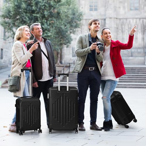 Karl home Luggage Set 3 Piece Suitcase Sets with TSA Lock Moulded Corner 4 Spinner Wheels, ABS Hardside Trolley Travel Case for Carry On Check-in Business Trip, Black (20/24/28)2