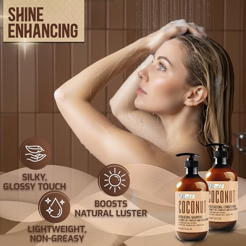 Image of Coconut Shampoo and Conditioner Set - Sulfate Free - Deep Hydrating and Smoothing for Dry, Frizzy, Damaged Hair - Moisturizing, Shiny, Anti Frizz Salon Products for Women and Men - 16 Fl Oz (Set of 2)