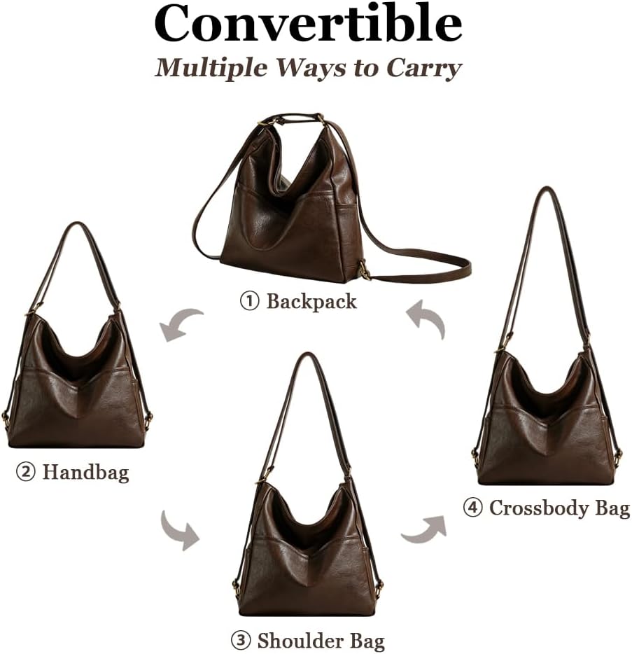 Convertible Backpack Purse for Women Tote Backpack Convertible Hobo Bag Vegan Leather Crossbody Shoulder Handbags