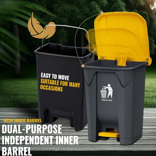 2 Pack Large Capacity Outdoor Trash Bins with Lid - Hands-Free Pedal Wastebaskets for Porch, Backyard, Deck, Patio - Convenient Design for Easy Outdoor Waste Management