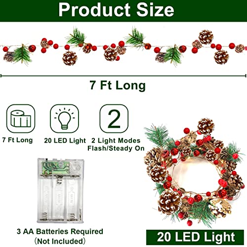 Tiokkss Christmas Decoration Garland Lights, 103 Pcs Pine Cones Jingle Bells Berries Copper Fairy Christmas Lights Battery Operated, 9.8FT 60LED 8 Modes Christmas Garland Decoration (Warm White)