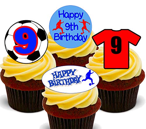 Made4You Essbare Cupcake-Dekoration zum 9. Geburtstag, Fußball-Motiv, 24 Stück