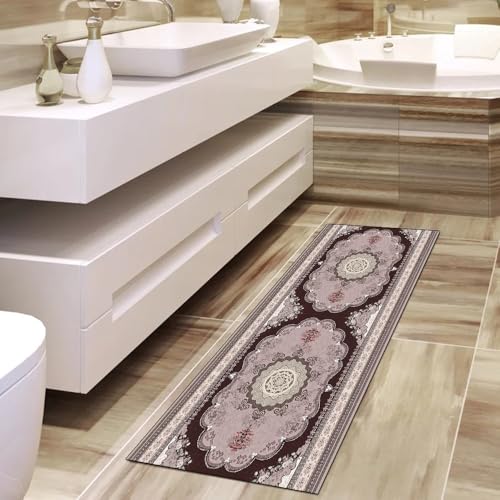 Alfombra de pasillo rosa de diseño vintage largo con base de seguridad 4