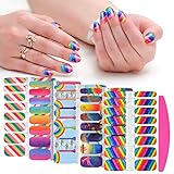 SILPECWEE 5 Sheets Rainbow Nail Wraps for Women Nail Polish Strips Self Adhesive Nail Polish Stickers Gel Nail Strips Stick on Nails for Manicure Design with 1pc Nail File