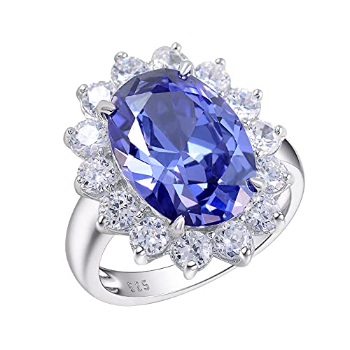 Wuziwen Blue Tanzanite Statement Rings for Women Sterling Silver Royal Gemtone Engagement Ring Oval