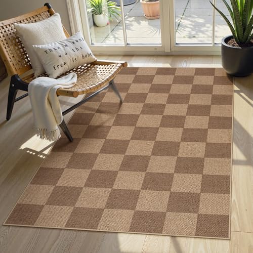 Lahome Checkered Easy Jute Entryway Rug, Washable Rugs 3x5 for Living Room Farmhouse Carpet, Non Slip Indoor Outdoor Door Mat Checkerboard Throw Carpet for Entry Patio Guestroom Deck