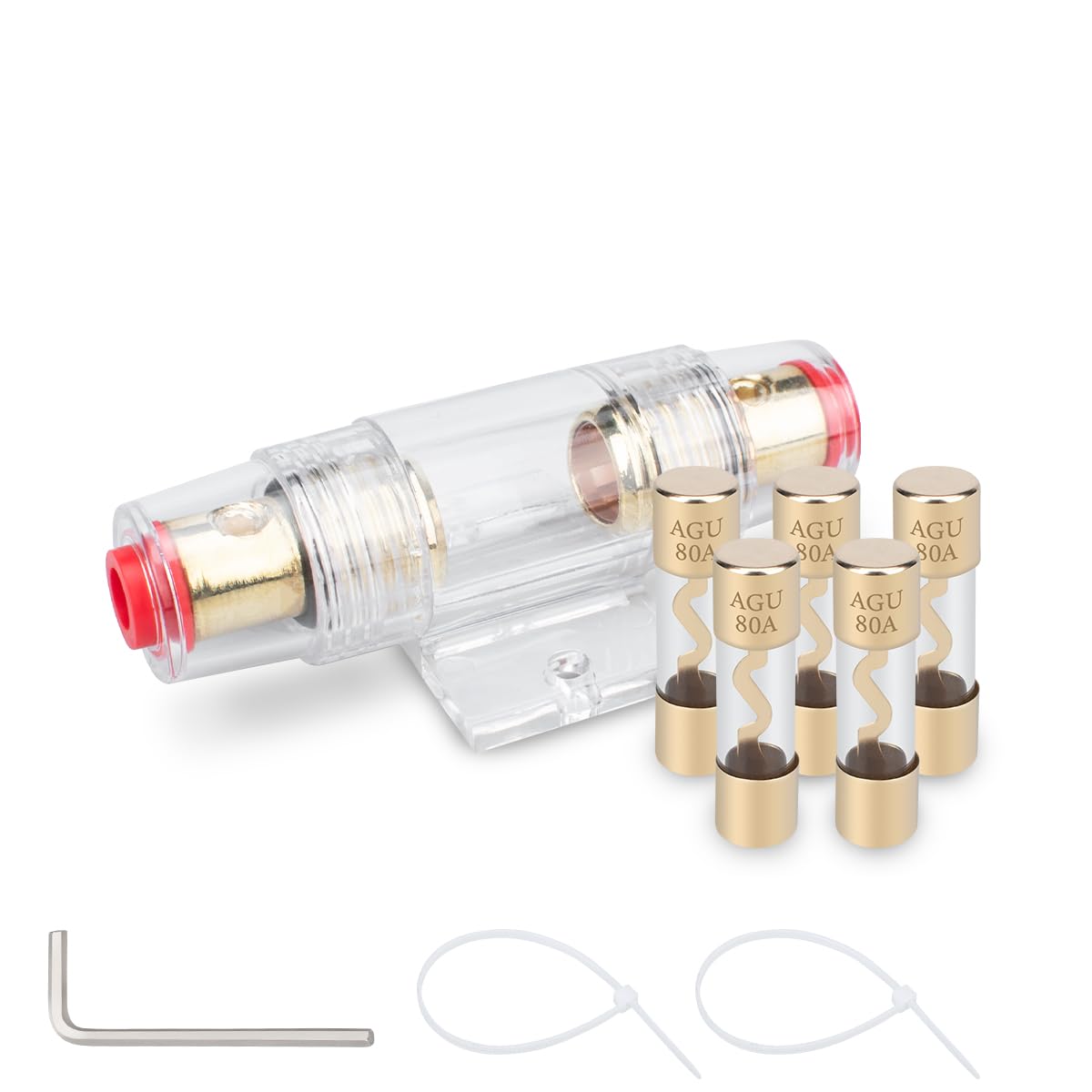 Innfeeltech 5 Pcs Gold Plated Glass 80A AGU Fuse for Automotive Audio Power Safety with 1 Pcs Gold Plated Inline AGU Fuse Holder