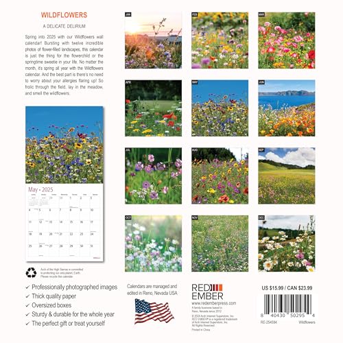 Image of RED EMBER Wildflowers 2025 Wall Calendar 12 Month | 12 inch x 24 inch Open | Thick & Sturdy Paper | Giftable | Calendar 2025