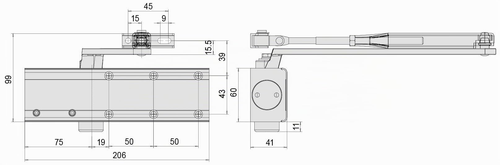 CISA 1C151103090, Chiudiporta Multiforza Professional Plus 2 con Arresto, EN 2-4, Nero Opaco, Largh. Porta Max 850-1100