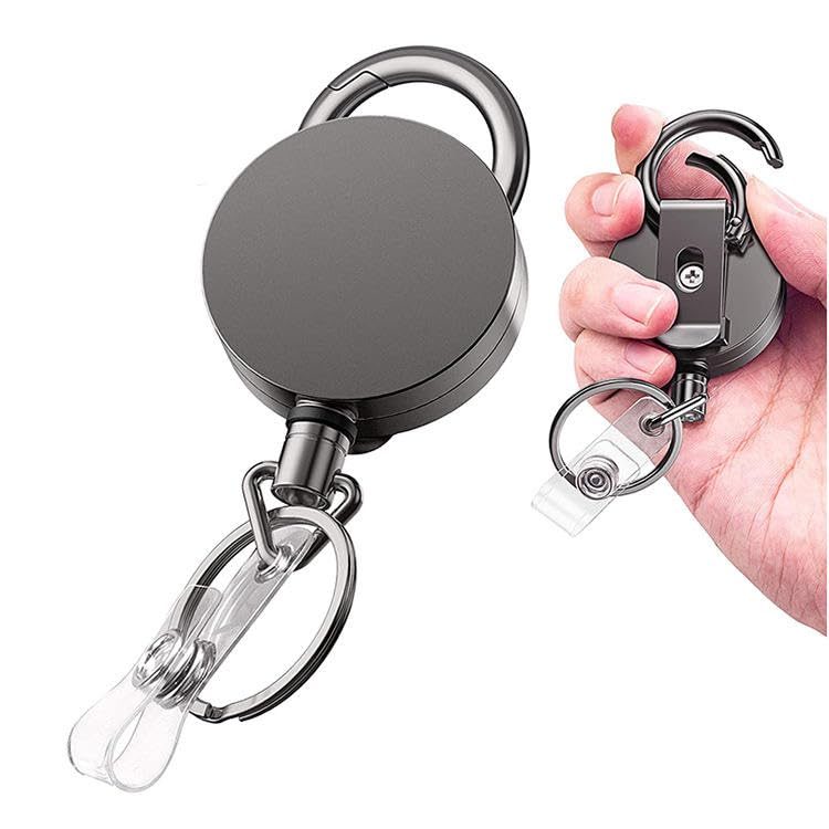 Image of AccuPrints Pack of 1 Retractable Id Card Holder, Keychain Badge Holder, Zinc Alloy Metal Carabiner Keychain 26.7 inches Retractable Steel Wire Reel Design Utility Keyring for Keys, Badge, Cards