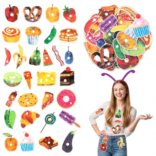 Andi Cppss 31PCS Caterpillar Costume Accessories Include 1 Caterpillar Headband 30 Self Adhesive Felt Fruits Foods Book Character Costume Accessories for 100th Day of School Reading Across America Day