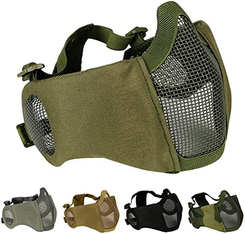 AOUTACC Foldable Airsoft Mask,Half Face Mesh Masks with Ear Protection for Cs War Game, BB Gun,Hunting,Paintball