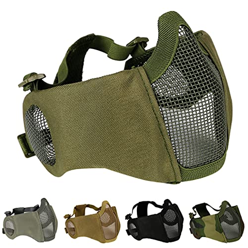 AOUTACC Demi-masque pliable en maille avec protection auditive pour jeux de guerre, pistolet BB, chasse, paintball (OD)