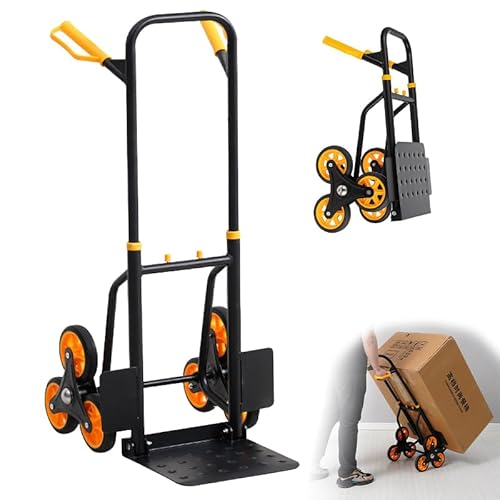 EVANEM 3 Wheel Stair Climbing Cart, Lightweight Collapsible Dolly Truck Portable Hand Trolley, Holds 330 Pounds and Smoothly Rolls on Variety of Surfaces, Portable Dolly for Stairs
