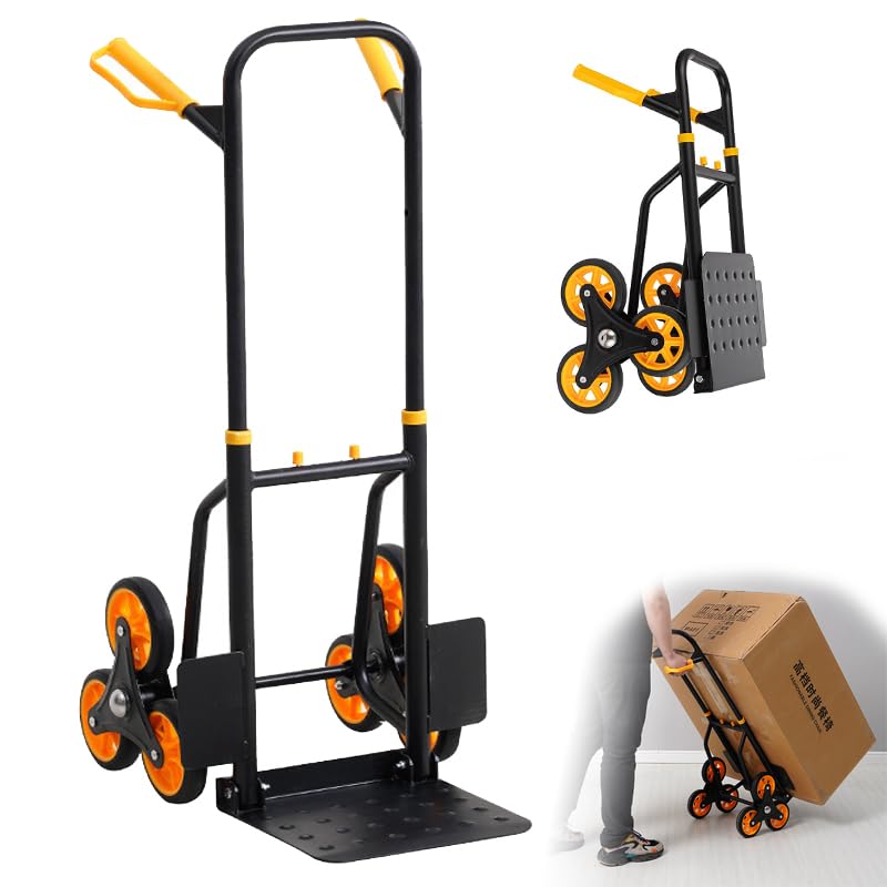 Carrito de escalada de 3 ruedas, ligero y plegable, carrito de mano portátil, soporta 330 libras, rueda suavemente en varias superficies, ideal para escaleras