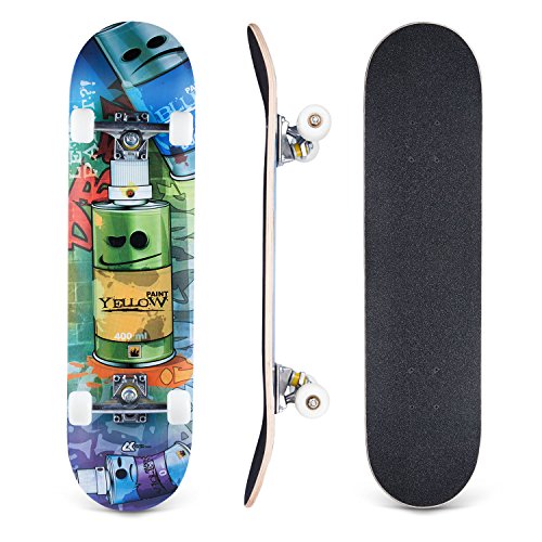 E EVERKING Skateboard 7 Layers Decks 31"x8" Pro Complete Skate Board Maple Wood Longboards for Teens Adults Beginners Girls Boys Kids