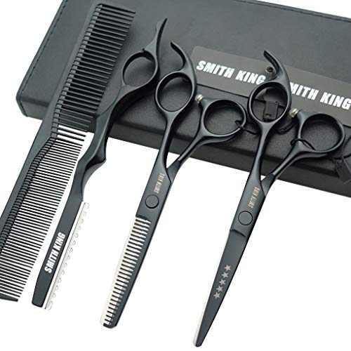 5.5 Inches Hair Cutting Scissors Set with Razor Combs Lether Scissors Case,Hair Cutting Shears Hair Thinning Shears for Personal and Professional (Black)