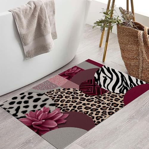 Tapis de Porte Patchwork Rétro Léopard Zèbre Anti-Glisse 50x80