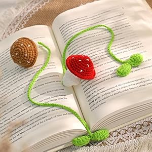Cute Crochet Mushrooms Leaves Bookmark Red 2 Pcs