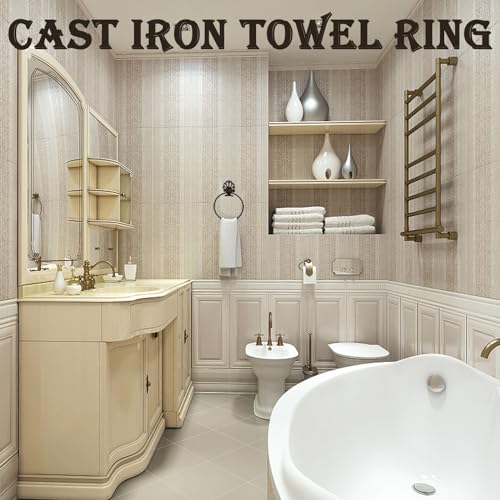 Ulwsky 2Pcs Cast Iron Towel Ring,Vintage Wall Mounted Towel Holder,Antique Wooden Door Pull Ring,Medieval Rustic Brown,For Hang Towels, Bath Towels thumb #2