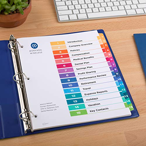 Avery 15-Tab Dividers For 3 Ring Binders, Customizable Table Of Contents, Multicolor Tabs, 6 Sets (11197) #TOP5