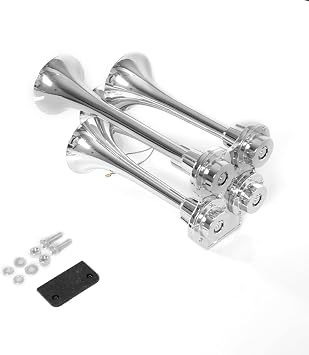 HIGHSOAR 12V/24V Truck Air Horn 150DB 4 Trumpet Horns Kit universal for Car Train Boat, 11.8/11.8/9/9 inch