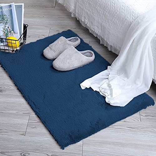 Image of Luxe Home Rabbit Fur Soild Bath Mat Super Soft, Anti-Slip, Washable, Rectangle, for Bathroom Door Mate, Bedroom Door Mats (Teal, 45x75 cm)