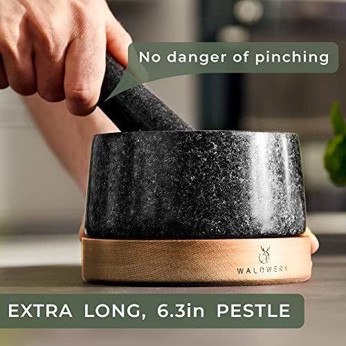 WALDWERK Mortar and Pestle - Mortar and Pestle Set with Anti-Scratch Oak Wood Base - Mortar with Extra Large Pestle Made of Natural Granite - Large Mortar and Pestle - Ideal for Guacamole - Image 5