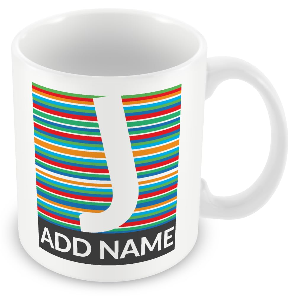 MUGGZ Personalised Initial & Name Mug – Custom Letter & Name Coffee Cup – Candy Stripes Pattern – Unique Custom Monogram Gift for Friends & Family – Birthday, Christmas, Office & Home – 11oz Ceramic