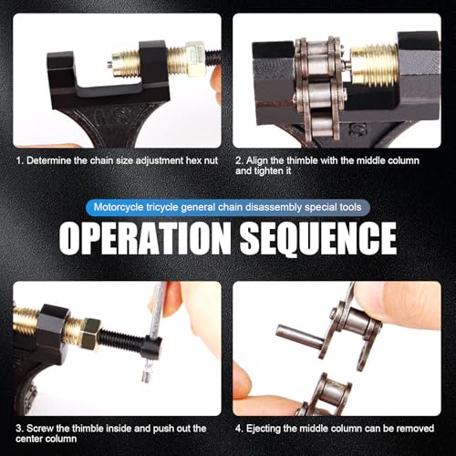 Image of 1 PC Car Chain Breaker, Threaded Rotating Fixed Chain Disassembly Labor-saving Tool for 420 428 520 525 528 530 Roller Chain, Anti-falling Fixed Card Slot, Universal for Car Motorcycle (Black)