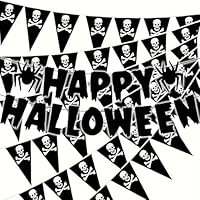 EDLMKM 20M Pirate Bunting, Pirate Party Decorations, Halloween Garland, Halloween Pirates Banner Skull, Spooky Hanging for Party Decorations