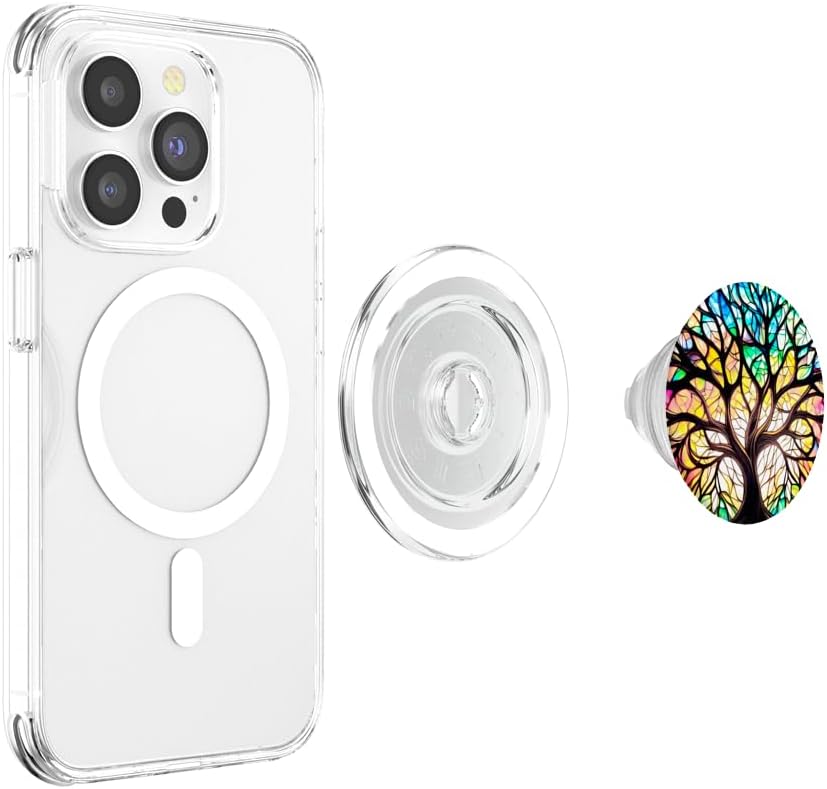 Rainbow Tree of Life Stained Glass Phone Grip PopSockets MagSafe PopGrip for iPhone