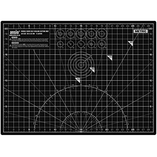 ANSIO Craft Cutting Mat Self Healing A4 Double Sided 5 Layers - Quilting, Sewing, Scrapbooking, Fabric & Papercraft - Imperial/Metric 11 Inch x 8 Inch / 29cm x 21cm - Black/Black