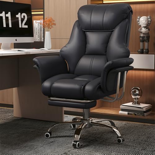 HDHNBA Fauteuil de Bureau Grand Format et Haute résistance 250 kg Fauteuil de Direction en Cuir Extra Large avec Repose-Pieds rétractable, Hauteur réglable