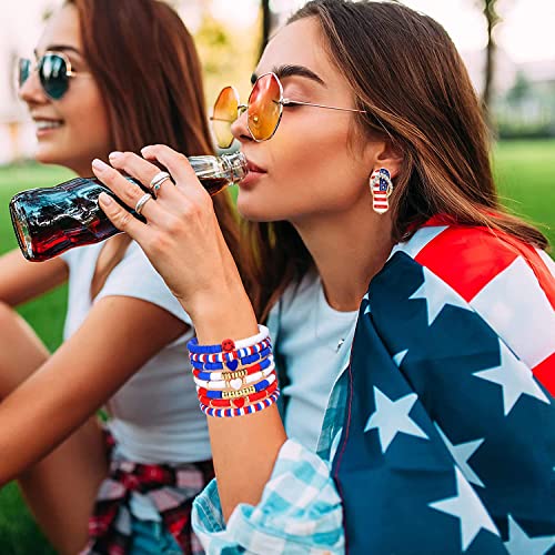 Aratlench 4 Th Ofjuly Bracelet Set For Women - Stack Red White Blue Clay Heishi Beads Bracelet For Women Summer Beach Surfer Bracelets Set Stretch Handmade American Flag Patriotic Bracelets Bulk Jewelry Gift thumb #1