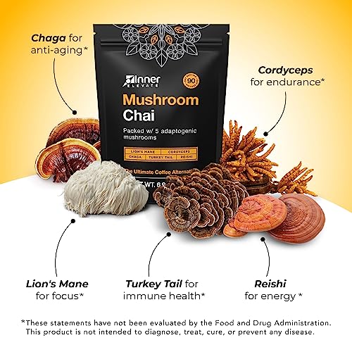 Inner Elevate Mushroom Chai - Ultimate Coffee Alternative - Adaptogenic Mushroom Tea Drink with Lion's Mane, Cordyceps, Chaga, Reishi, Turkey Tail (90 Servings) - Image 5