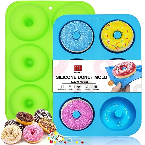 Walfos Silicone Donut Mold – Non-Stick Silicone Doughnut Pan Set, Just Pop Out! Heat Resistant, Make Perfect Donut Cake Biscuit Bagels, BPA FREE and Dishwasher Safe, Set of 2