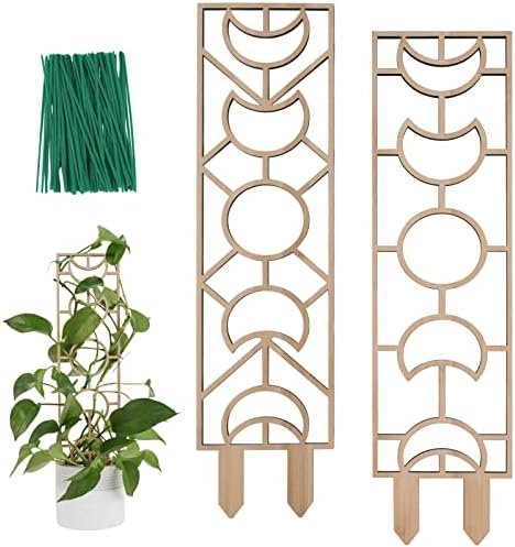 WellSign Plant Trellis for Climbing Plants Indoor Pot, 16.3 inch Small Wooden Trellis for Potted Plants with Moisture-Proof Layer for Vines Ivy Hoya Houseplants, Moon and Geometric Shape Design 2 Pack