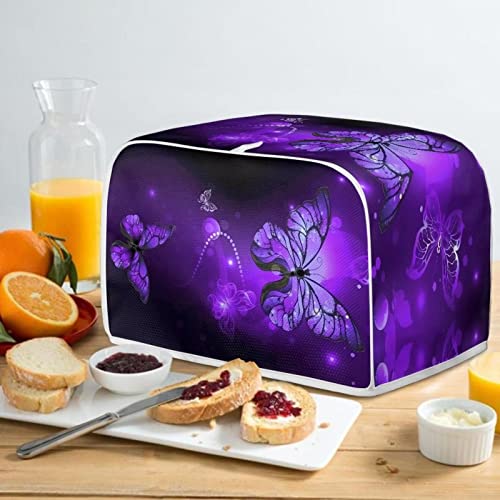 Image of Talayituse Purple Butterfly Print Toaster Cover - 2 Slice Wide Slot, Lightweight Dust Protection, Washable Appliance Bag