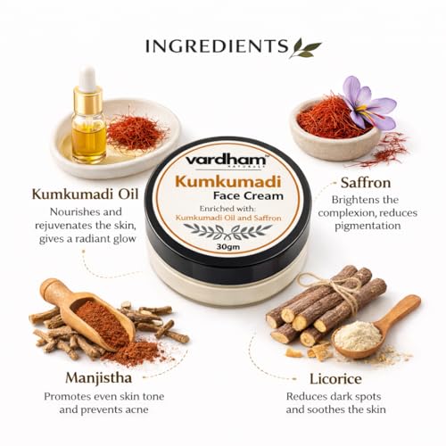 Image of Naturals Kumkumadi Face Cream with Saffron & Kumkumadi Oil | Ayurvedic Skin Brightening Cream for Glowing Skin | Reduces Dark Spots & Pigmentation | 30g