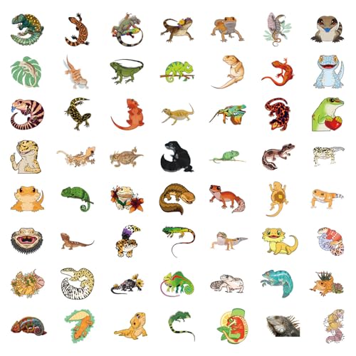 Image of 55 Pcs Wall Lizard Stickers Water Bottles Laptop Phone Computer Guitar Skateboard Hydroflasks Gecko Cartoon Animal Vinyl Sticker Waterproof Aesthetic Trendy Decals for Teens Girls Adults(Lizard)
