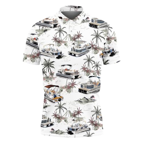 Generic Pontoon Boat Polo Golf Shirts for Men Women - Tropical Island Polo Shirts Short Sleeve Mens Polo Shirts Dry Fit Serie 70 Size 2XL, Shipp-01