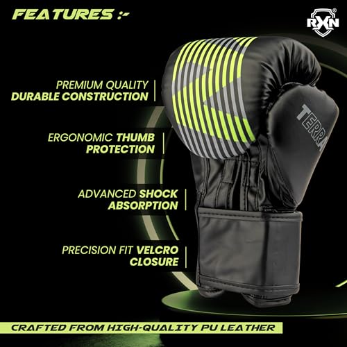 Image of RXN Terra Boxing Gloves, Pro Training & Sparring(Black /Green, 8oz)
