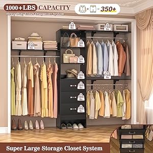 8FT Closet System, 96'' Closet Organizer System with 3 Hanging Rods, Wall Mount Bedroom Wardrobe with 3 Drawers Walk-in Closet, Adjustable Cloth Garment Rack from 5 to 8FT (Cut to Fit), Black 8FT Closet System 96 Closet Organizer System with 3 Hanging Rods Wall Mount Bedroom Wardrobe with 3 Drawers Walk in Closet Adjustable Cloth Garment Rack from 5 to 8FT Cut to Fit Black