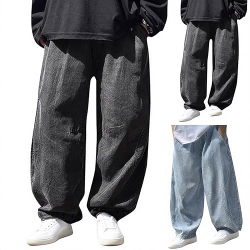 2026 Boys Baggy Jeans Casual Wide Leg Denim Pants Fashion Elastic Waist Loose Fit Jeans Casual Hip (Grey, 18-24 Months)