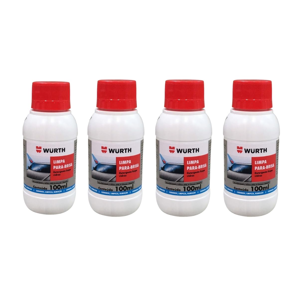 Kit 4 Limpador de Parabrisa Liquido Para Reservatorio do Carro 100ml Wurth