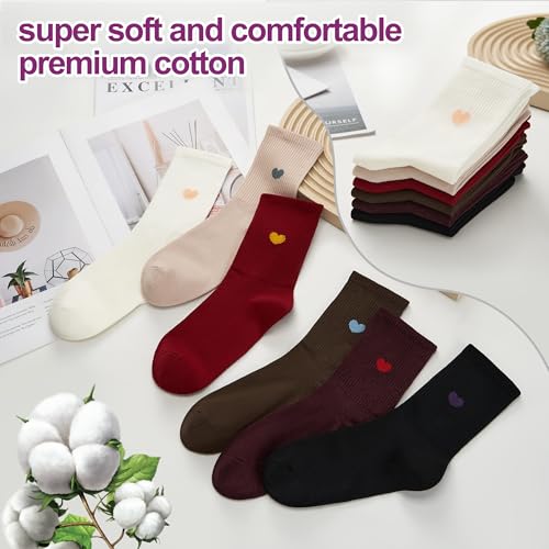 Image of inhees Women's Cotton Crew Socks - 6Pairs Above Ankle Fun Cute Heart Bootie Dress Socks - Gifts for Mother /Her