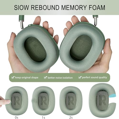 Image of GEVO Upgraded Ear Cushions Replacement Earpads for AirPods Max 1 & 2 Headphones, Mesh Fabric Ear Pads Ear Covers Cups with Memory Foam and Magnet for AirPods Max 1 & 2 (Green)